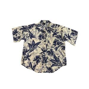 Vintage Crayons Hawaiian Shirt Made in USA Tropical Leaf Print Button Up